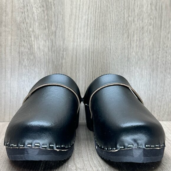 Moheda Toffeln Clog Sandals Womens Sz 39 Mule Slip On Leather Wedge Casual Black - Picture 4 of 13